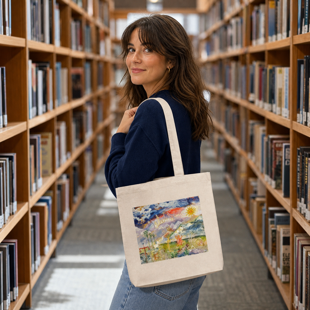 Tote Bag Heavyweight Hollywood Landscape Painting Fine Art Home Decor Colorful Modern Abstract Gift Idea for Art Lovers Canvas Cotton Large Purse