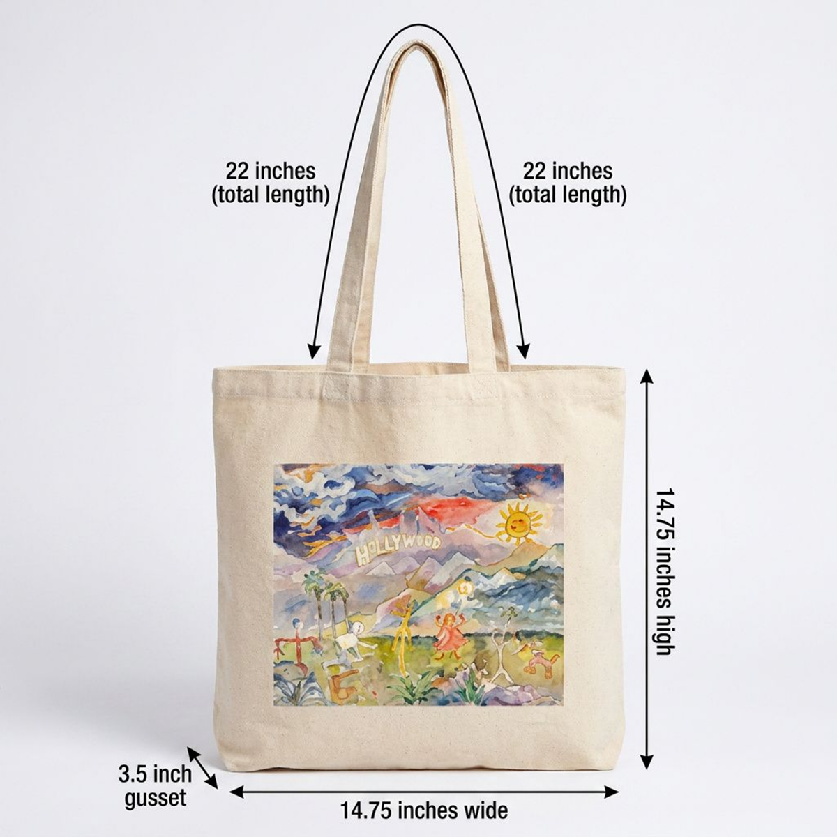 Tote Bag Heavyweight Hollywood Landscape Painting Fine Art Home Decor Colorful Modern Abstract Gift Idea for Art Lovers Canvas Cotton Large Purse