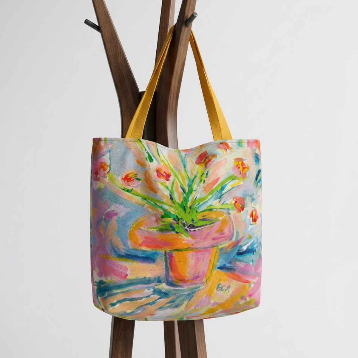 Large Tote Bag Floral Painting Print Fine Art Home Decor Colorful Modern Abstract Gift Idea for Art Lovers Custom Personalized