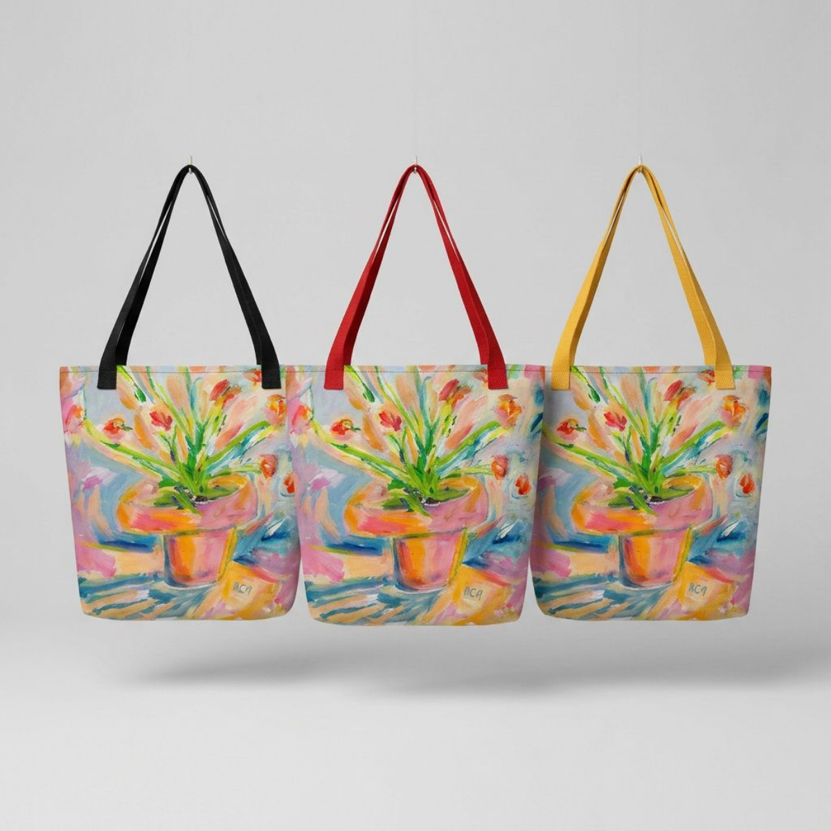 Large Tote Bag Floral Painting Print Fine Art Home Decor Colorful Modern Abstract Gift Idea for Art Lovers Custom Personalized
