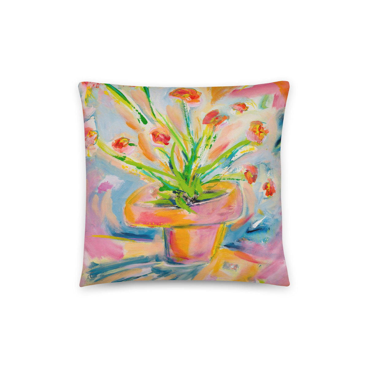 Cotton Pillow Floral Painting Print Fine Art Home Decor Colorful Modern Abstract Gift Idea for Art Lovers Custom Personalized Throw Accent