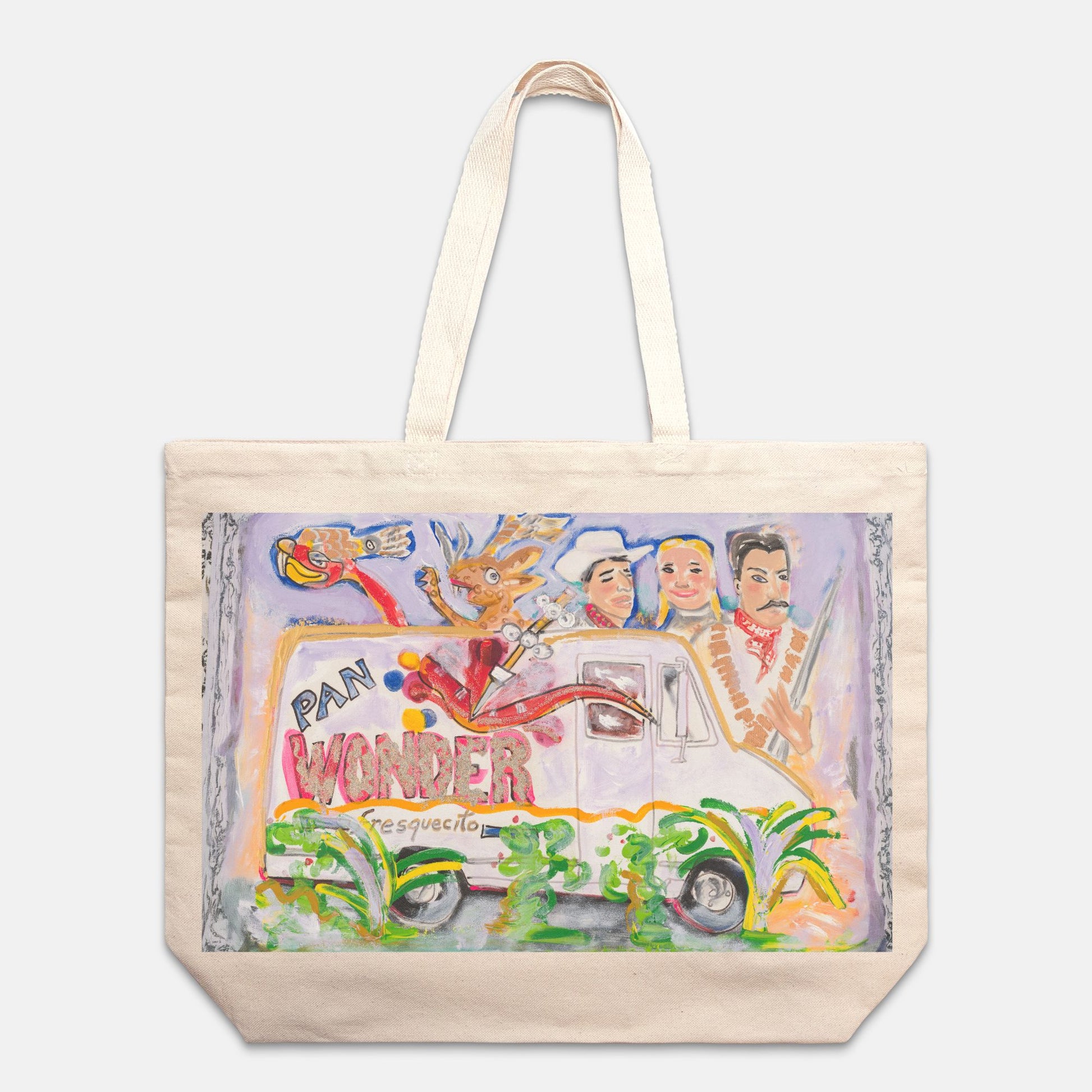 Oversized Tote Bag Food Truck Painting Fine Art Home Decor Colorful Modern Abstract Gift Idea for Art Lovers Canvas Cotton Large Purse