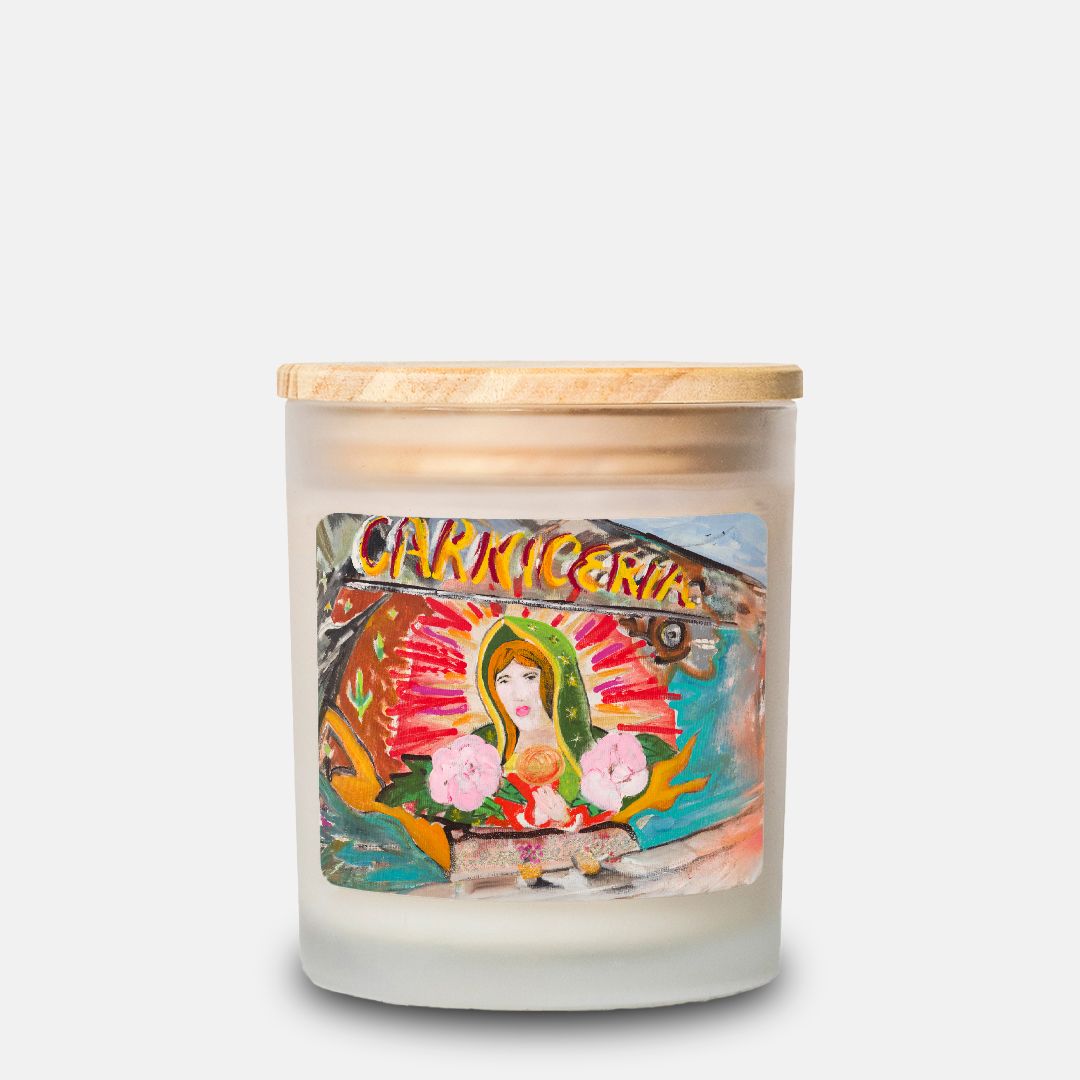 Candle Frosted Glass Madonna Hand Poured Gift Idea for Housewarming Fine Art Home Decor Colorful Modern Devotional Prayer Novena Vigil