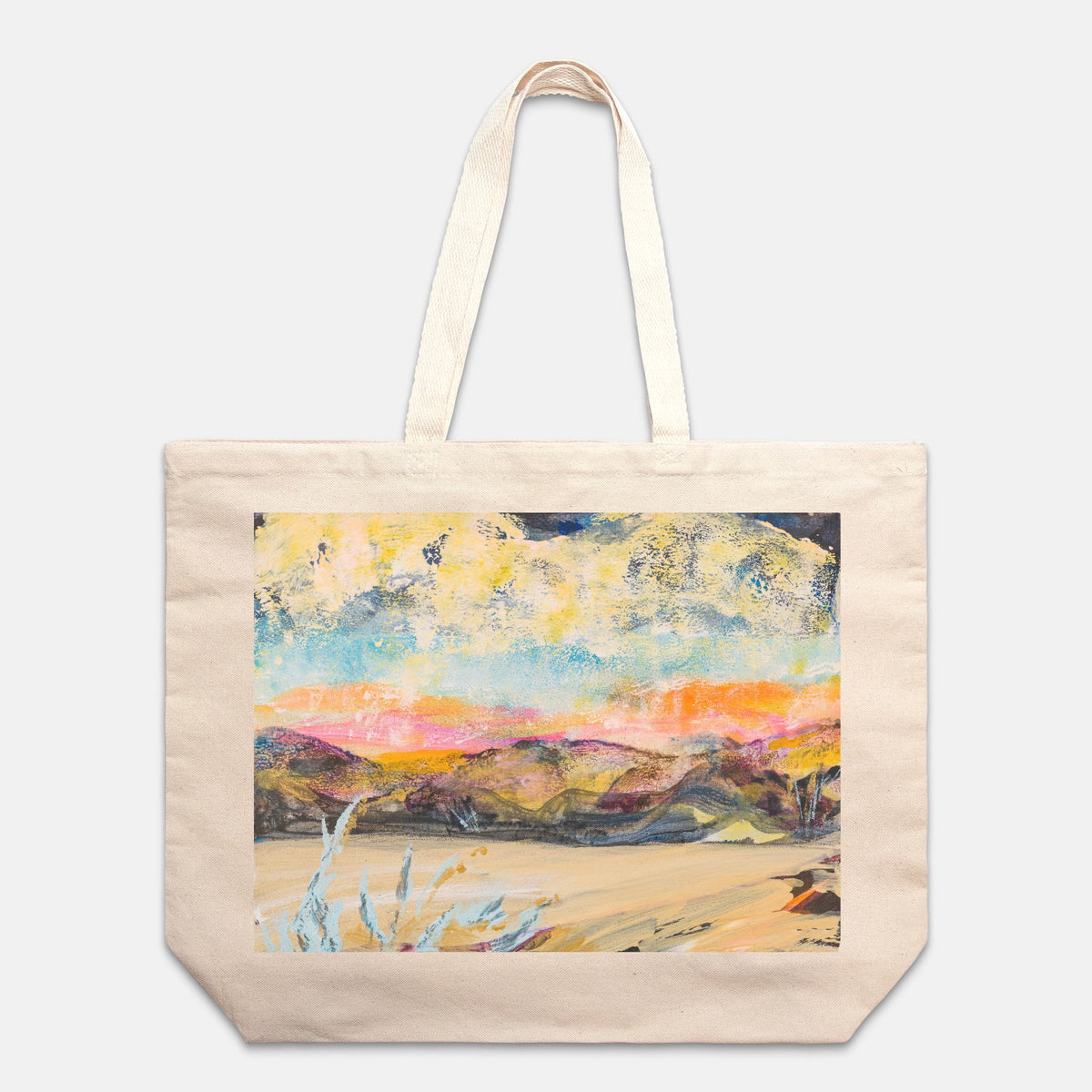 Oversized Tote Bag Desert Landscape Painting Fine Art Home Decor Colorful Modern Abstract Gift Idea for Art Lovers Canvas Cotton Large Purse