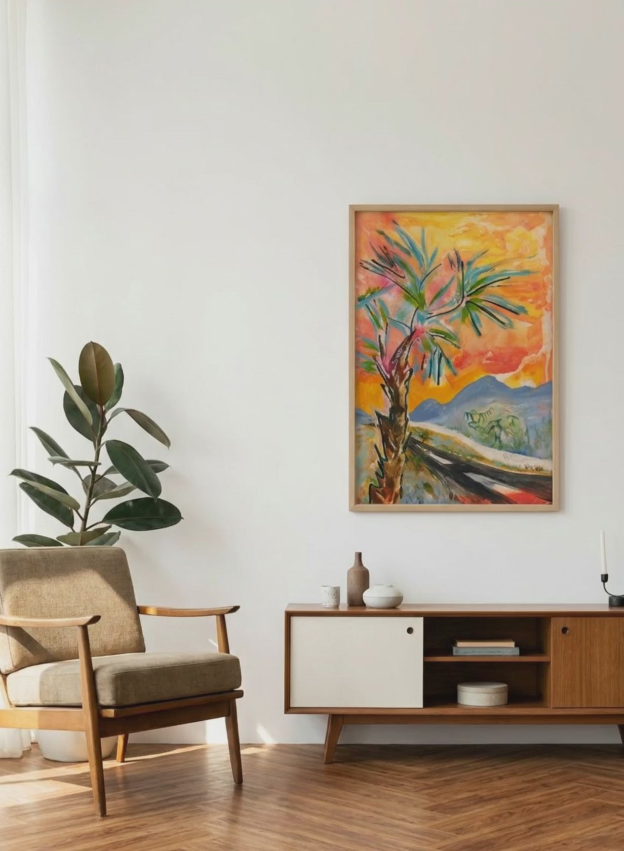 Palm Tree Canvas Landscape Painting Print Colorful Modern Wall Art Home Décor Fine Art Gift Idea for Art Lovers Custom Large Moving Abstract