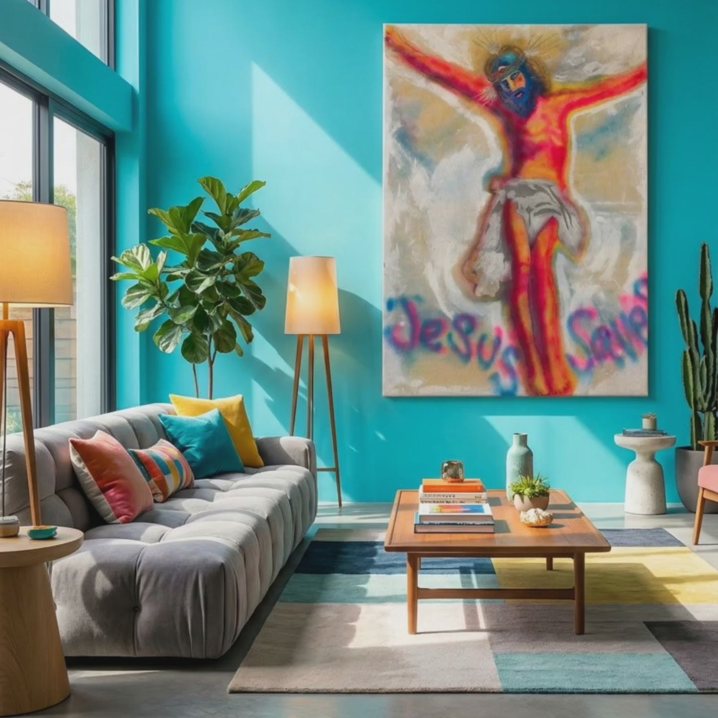 Jesus Canvas Christian Modern Wall Art Colorful Home Décor Fine Art Painting Gift Idea for Art Lovers Custom Religious Redecorate Move Large